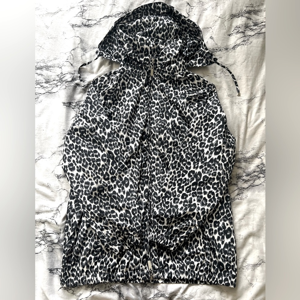 Nikki Jones white leopard print windbreaker